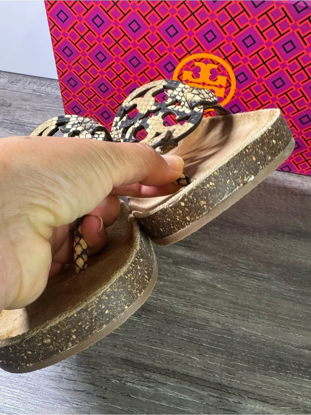 Tory Burch Snake-Print Miller Cloud Thong Sandals size 9 IMMACULATE
